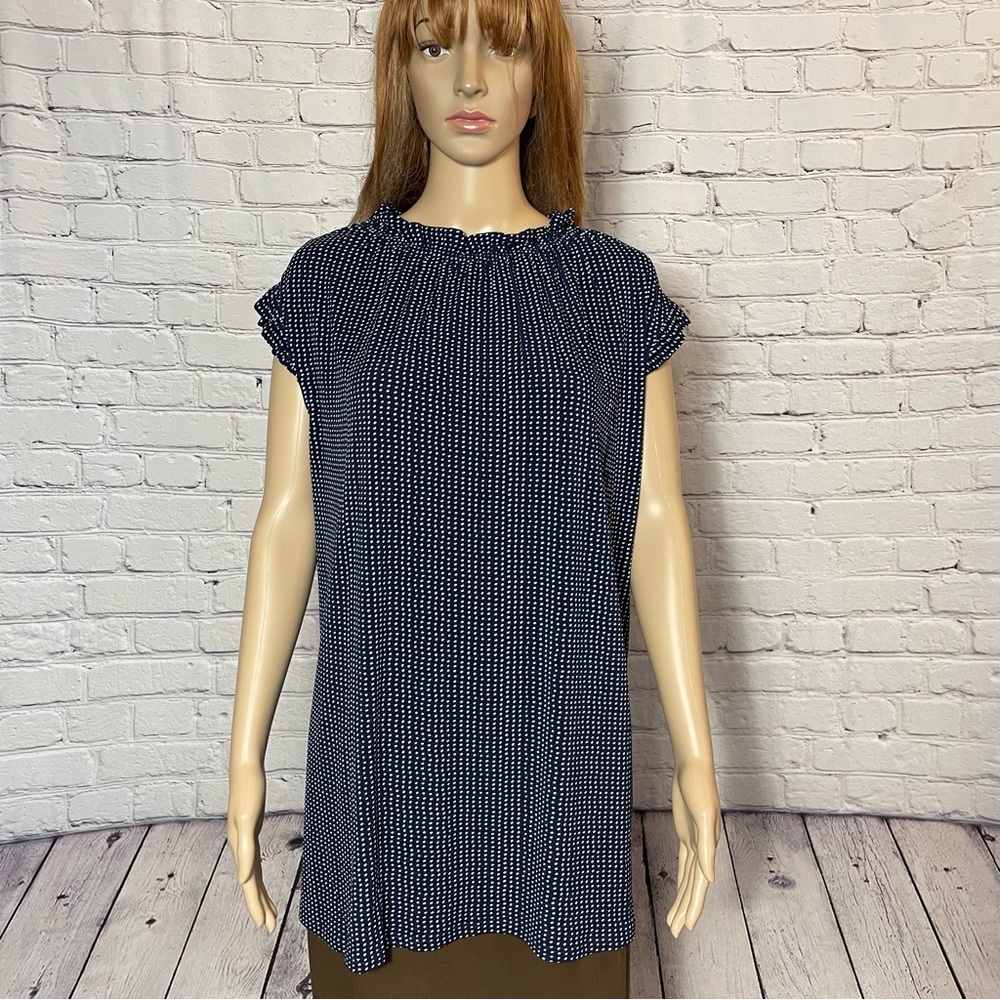 NWT New $59 Adrianna Papell Navy Polka Dot Ruffled Mock Neck Top Size 3X